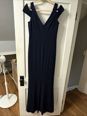 Elegant V-Neck Navy Maxi Dress for Women